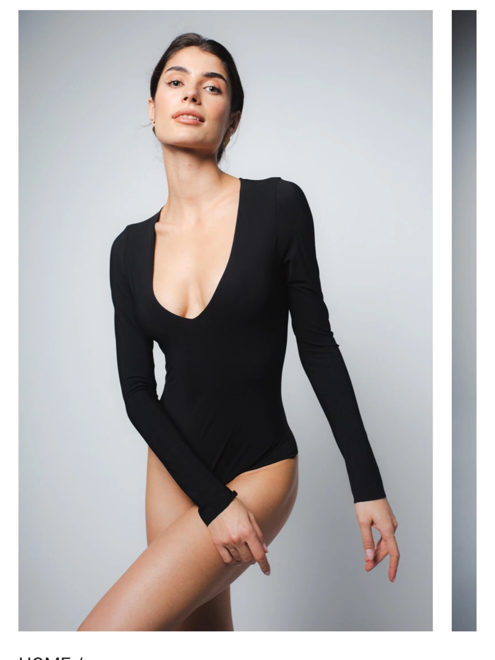 Victoria's Secret Black Feather Soft Long-Sleeve V-Neck Bodysuit Black XS